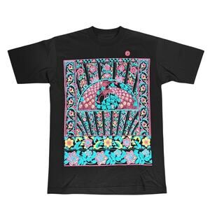 Vtg 90s Focus El Campana Neon Peacock Floral Graphic T Shirt L Black Art Nouveau